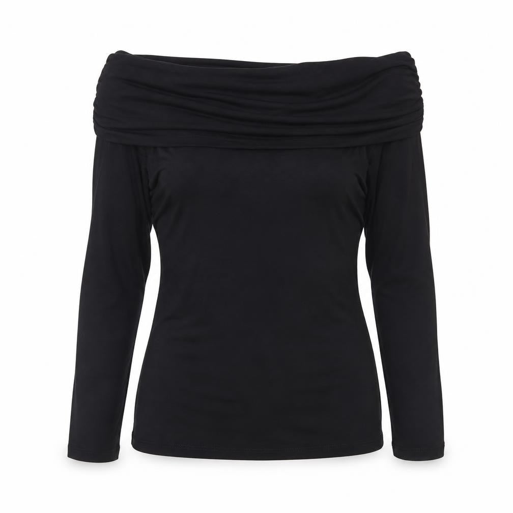 Front view of VILA Women's Black Off Shoulder Long Sleeve Top, size 8