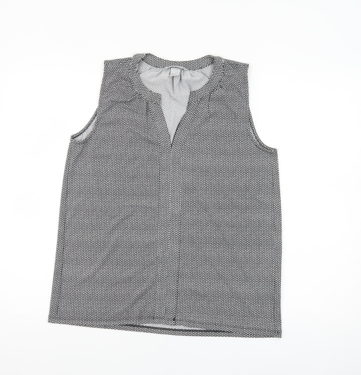 H&M Women’s Black Geometric Sleeveless V-Neck Blouse Size 8