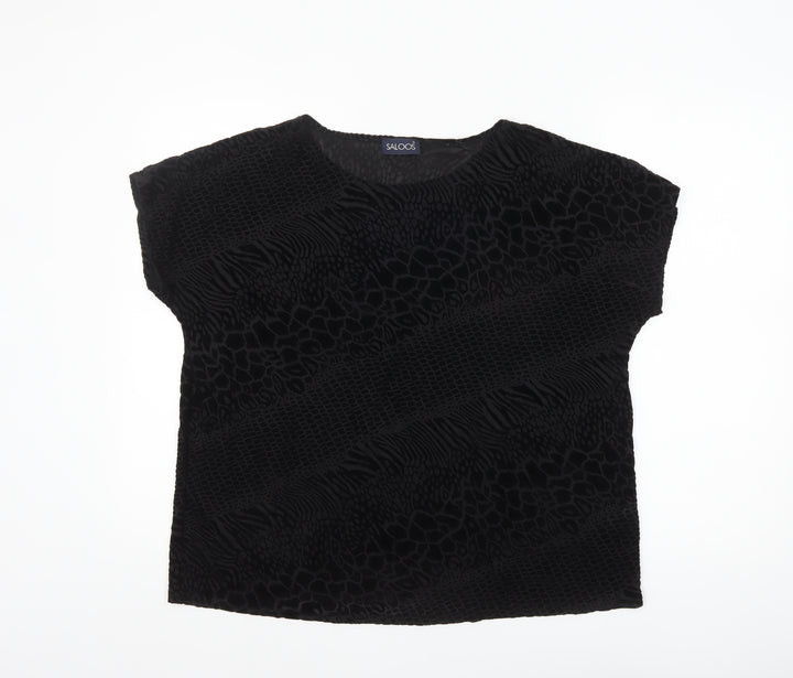 Saloos Women’s Black Velvet Animal Print Tunic Blouse Size 18