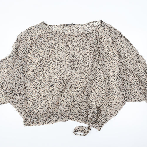 k&d London Women's Beige Animal Print Chiffon Cropped Blouse Size 16