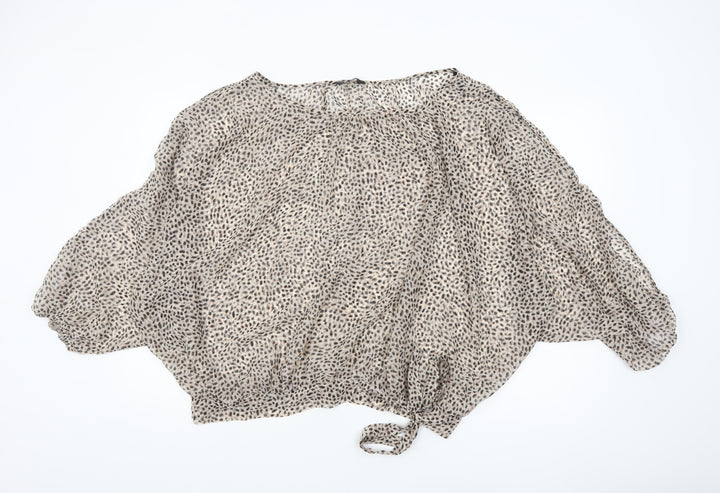 k&d London Women's Beige Animal Print Chiffon Cropped Blouse Size 16