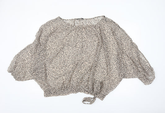 k&d London Women's Beige Animal Print Chiffon Cropped Blouse Size 16