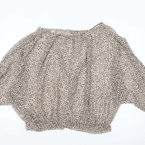 k&d London Women's Beige Animal Print Chiffon Cropped Blouse Size 16