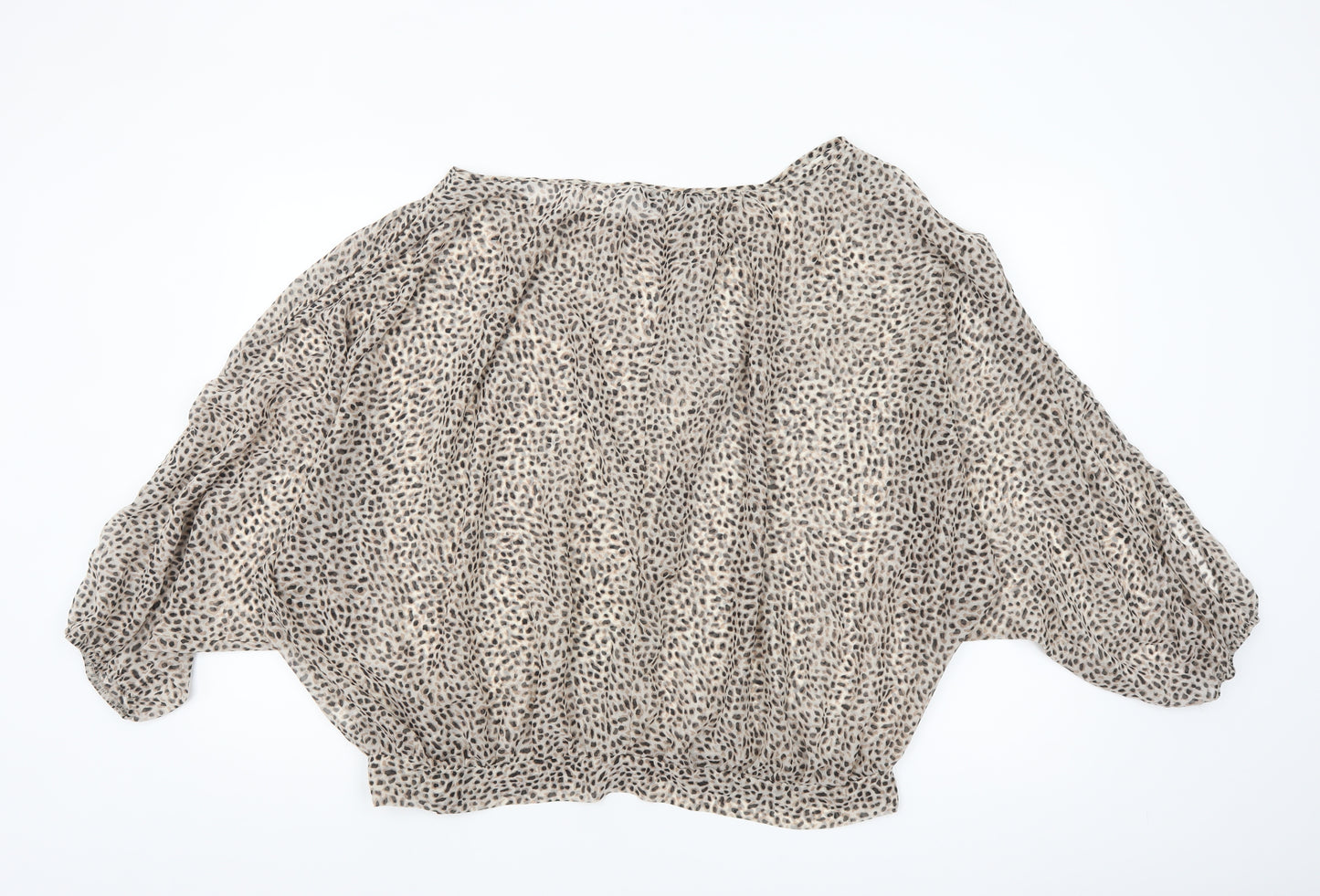 k&d London Women's Beige Animal Print Chiffon Cropped Blouse Size 16