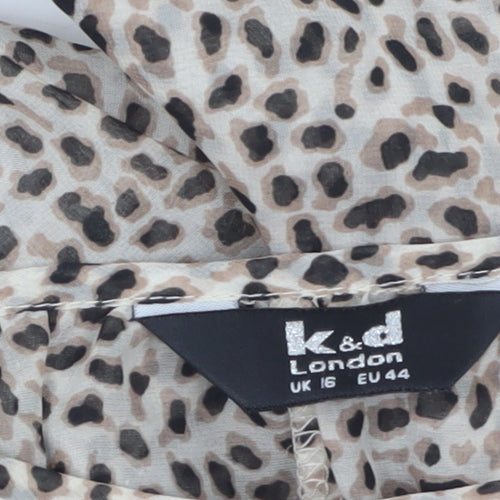 k&d London Women's Beige Animal Print Chiffon Cropped Blouse Size 16