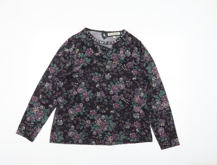 Paco Boutique Women’s Multicoloured Floral Beaded Long Sleeve Blouse Size 14