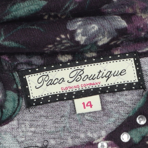 Paco Boutique Women’s Multicoloured Floral Beaded Long Sleeve Blouse Size 14