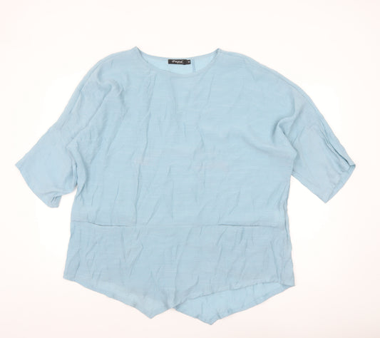 Papa Vancouver Women Blue Linen Blend Basic Blouse M Relaxed Fit