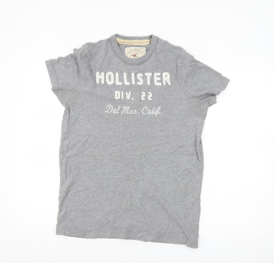 Hollister Men Grey Crew Neck Graphic T-Shirt Size M Cotton Casual