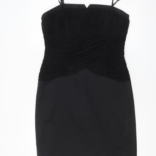 Precis Petite Women’s Black Ruched Bodycon Knee Length Sweetheart Dress Size 14