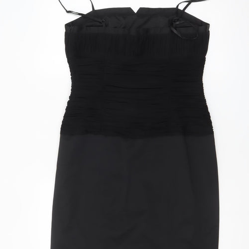 Precis Petite Women’s Black Ruched Bodycon Knee Length Sweetheart Dress Size 14