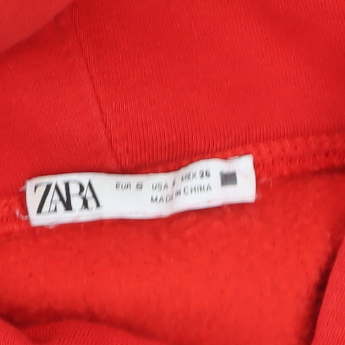 ZARA Womens Red Pullover Hoodie Size 8 Cotton Blend Casual