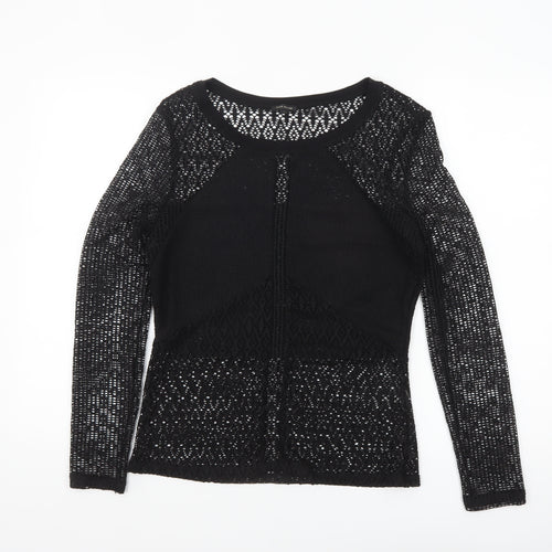 River Island Womens Black Crochet Long Sleeve Blouse Size 12