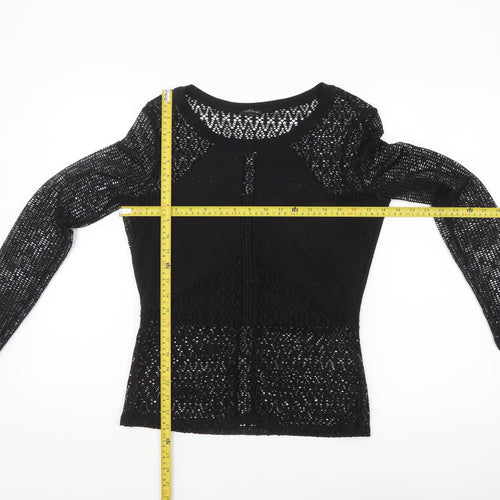 River Island Womens Black Crochet Long Sleeve Blouse Size 12
