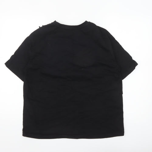 Zara Women Black Beaded Shoulder Cotton T-Shirt Size L