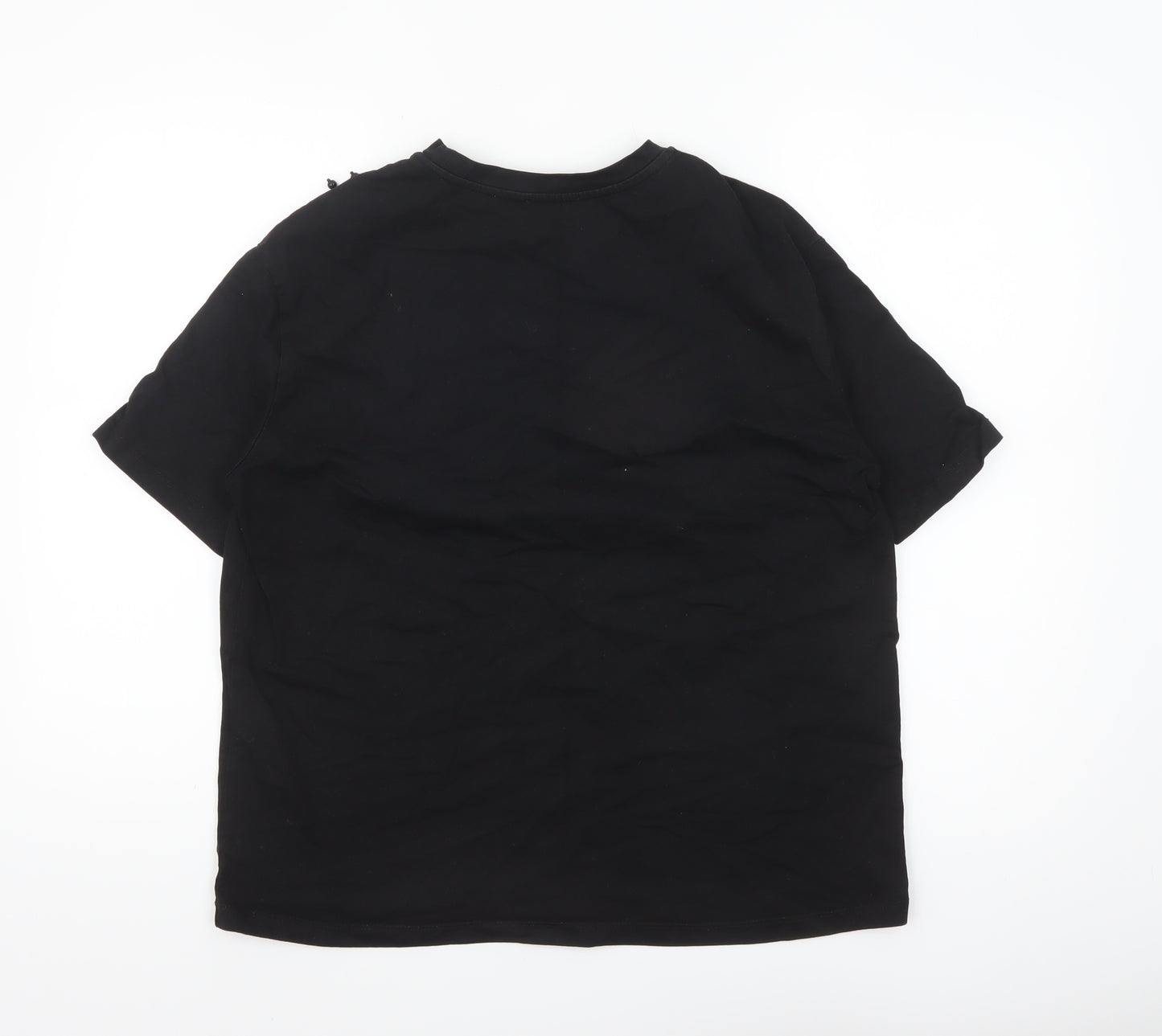 Zara Women Black Beaded Shoulder Cotton T-Shirt Size L