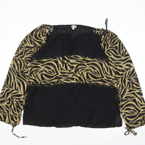 Etam Womens Black Animal Print Tunic Blouse UK 16 Long Sleeve