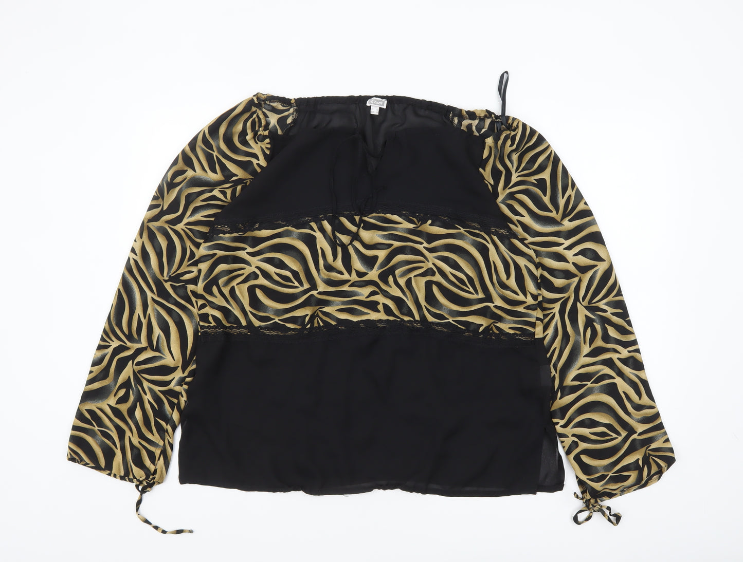 Etam Womens Black Animal Print Tunic Blouse UK 16 Long Sleeve