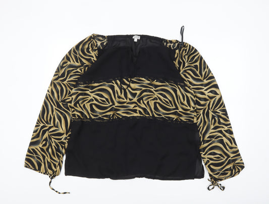 Etam Womens Black Animal Print Tunic Blouse UK 16 Long Sleeve
