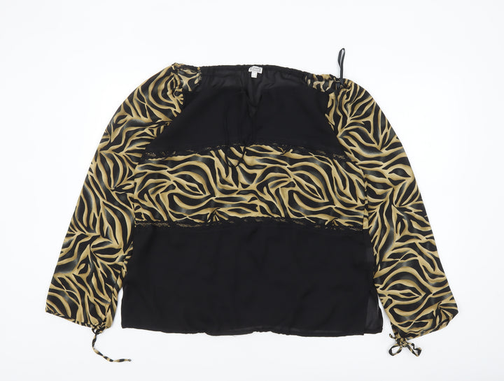 Etam Womens Black Animal Print Tunic Blouse UK 16 Long Sleeve