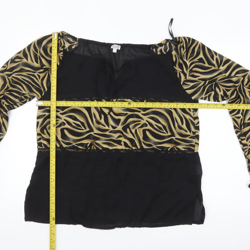 Etam Womens Black Animal Print Tunic Blouse UK 16 Long Sleeve