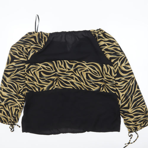 Etam Womens Black Animal Print Tunic Blouse UK 16 Long Sleeve