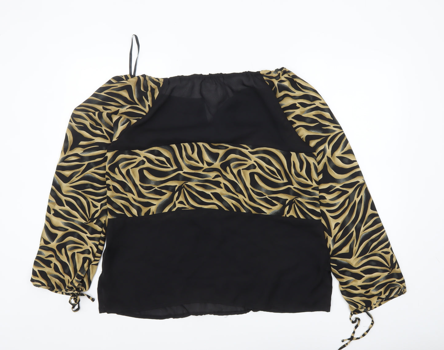 Etam Womens Black Animal Print Tunic Blouse UK 16 Long Sleeve