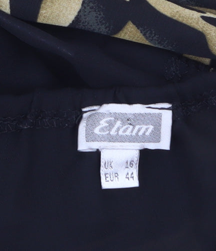 Etam Womens Black Animal Print Tunic Blouse UK 16 Long Sleeve