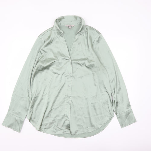 H&M Women Green Satin Long Sleeve Blouse Size 12