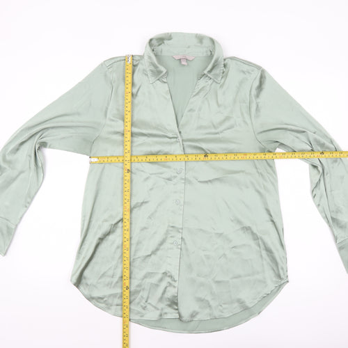 H&M Women Green Satin Long Sleeve Blouse Size 12