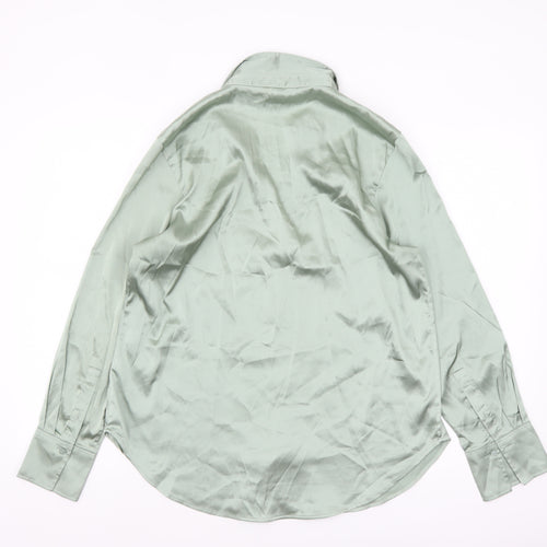 H&M Women Green Satin Long Sleeve Blouse Size 12