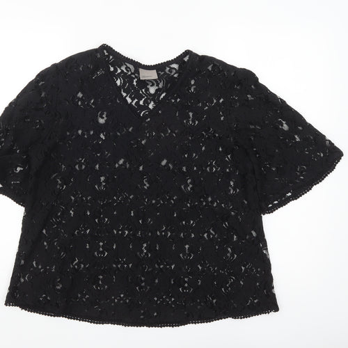 Vero Moda Women's Black Lace V-Neck Short Sleeve Blouse Size L