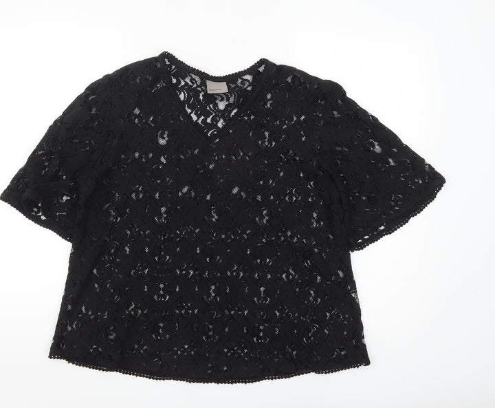 Vero Moda Women's Black Lace V-Neck Short Sleeve Blouse Size L