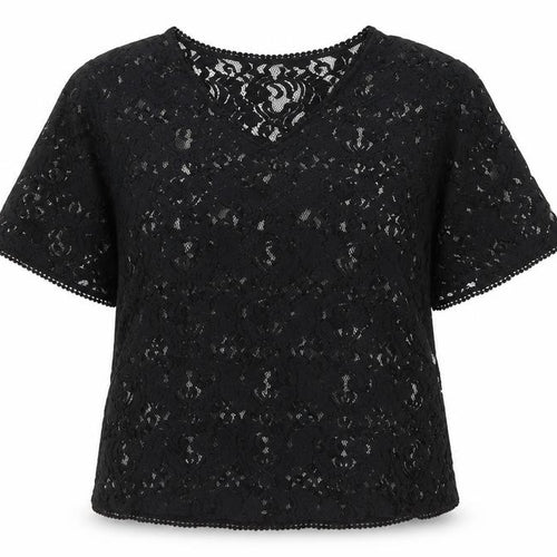 Vero Moda Women's Black Lace V-Neck Short Sleeve Blouse Size L
