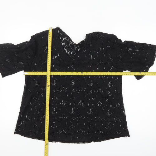 Vero Moda Women's Black Lace V-Neck Short Sleeve Blouse Size L