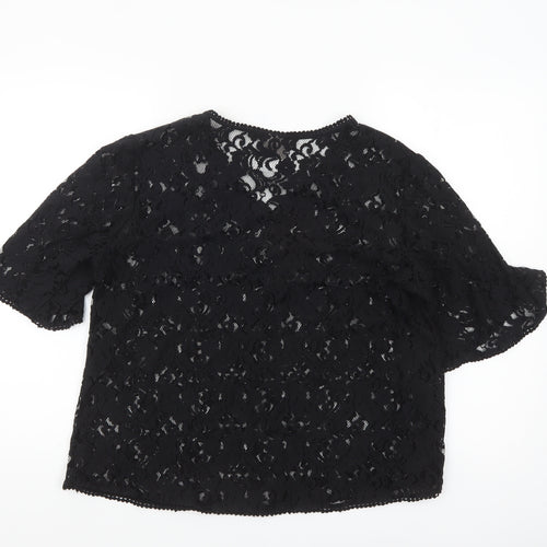 Vero Moda Women's Black Lace V-Neck Short Sleeve Blouse Size L
