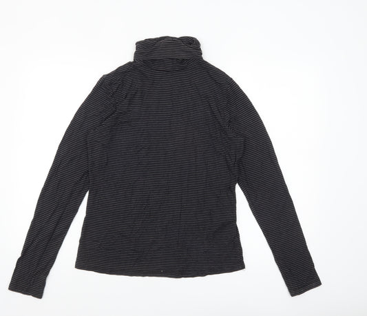 H&M Women's Black Striped Roll Neck Long Sleeve Jersey Top Size 14