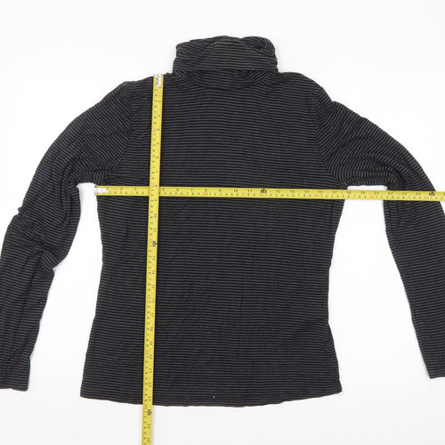 H&M Women's Black Striped Roll Neck Long Sleeve Jersey Top Size 14