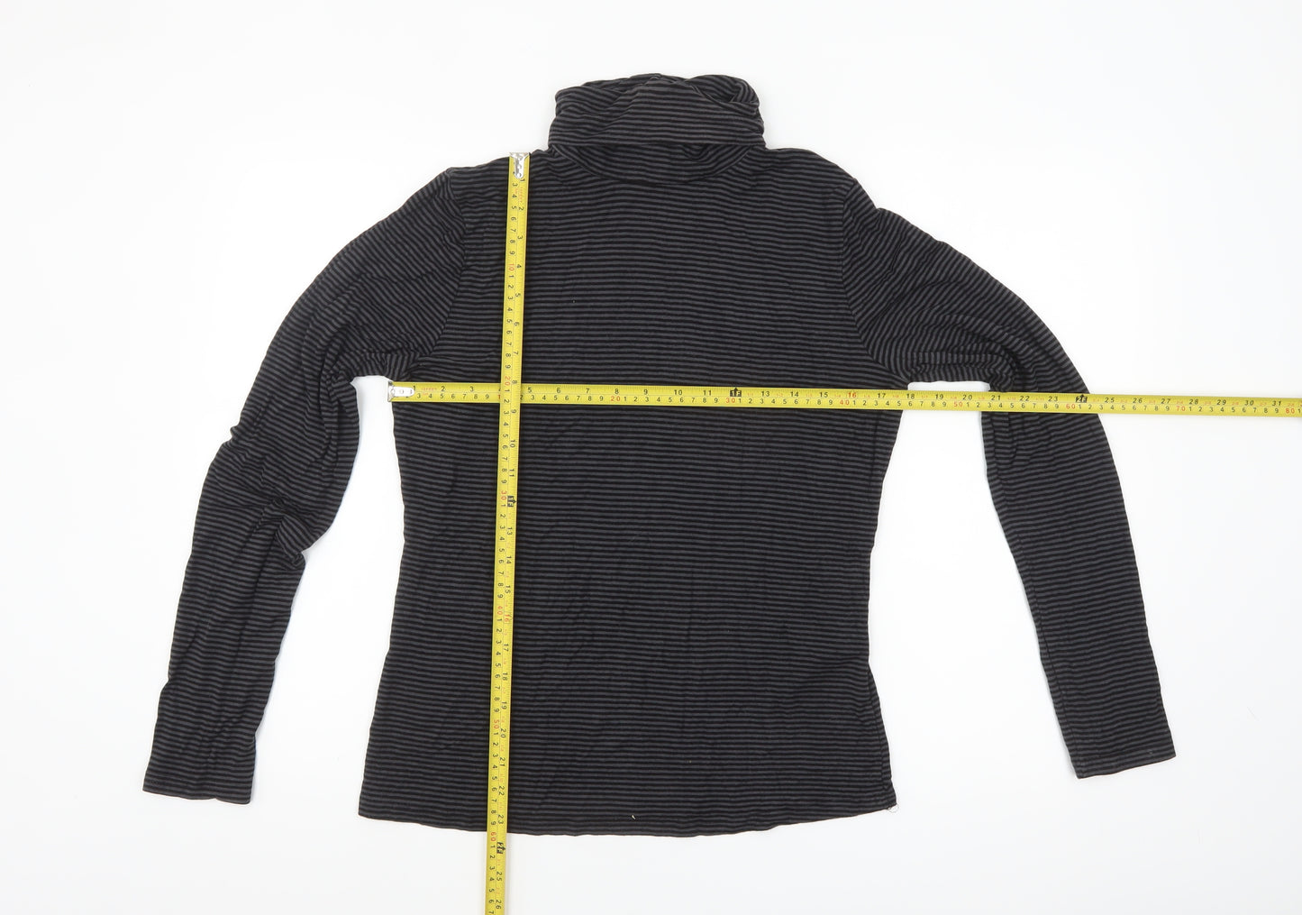 H&M Women's Black Striped Roll Neck Long Sleeve Jersey Top Size 14