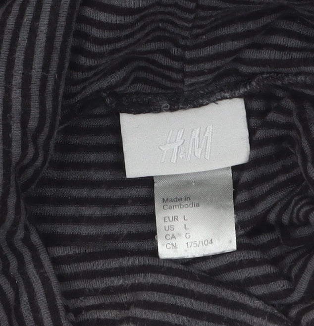 H&M Women's Black Striped Roll Neck Long Sleeve Jersey Top Size 14