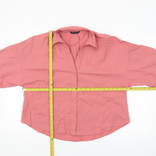 ZARA Women Pink Cotton Button-Up Shirt Size S Relaxed Fit 3/4 Sleeve