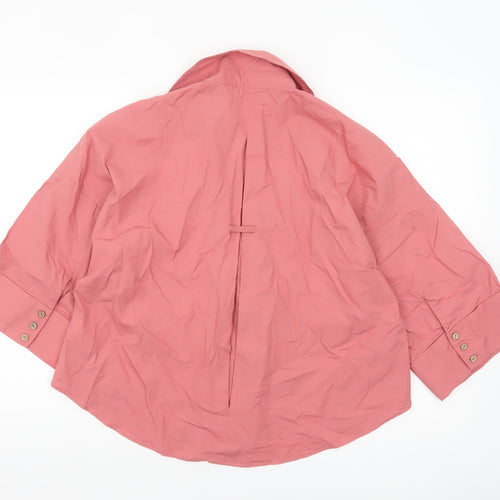 ZARA Women Pink Cotton Button-Up Shirt Size S Relaxed Fit 3/4 Sleeve