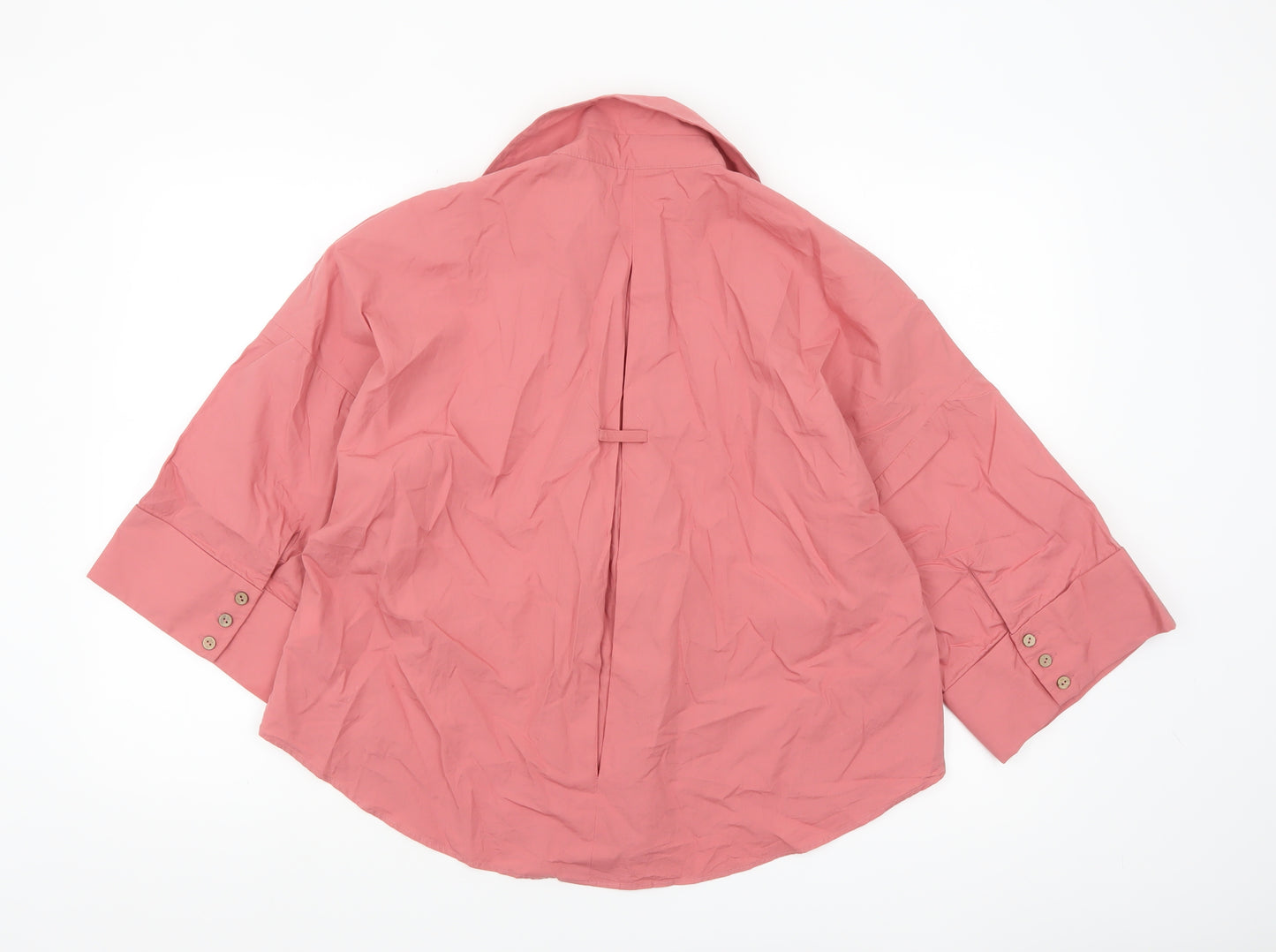 ZARA Women Pink Cotton Button-Up Shirt Size S Relaxed Fit 3/4 Sleeve