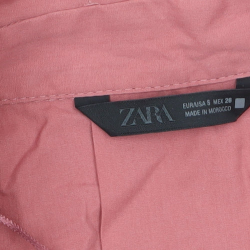 ZARA Women Pink Cotton Button-Up Shirt Size S Relaxed Fit 3/4 Sleeve