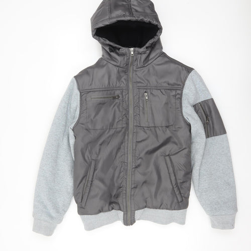 Fabric Men's Grey XS Hooded Bomber Jacket Polyester Lined