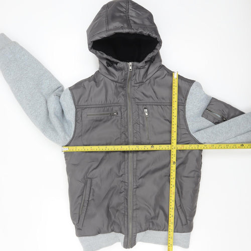 Fabric Men's Grey XS Hooded Bomber Jacket Polyester Lined