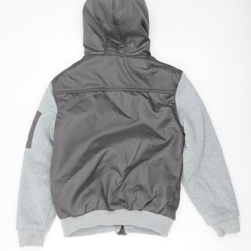 Fabric Men's Grey XS Hooded Bomber Jacket Polyester Lined
