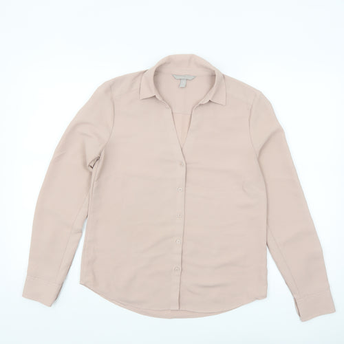 H&M Womens Beige Long Sleeve Button-Up Blouse UK 8 Classic Style