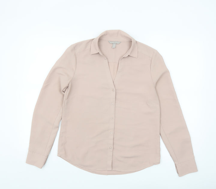 H&M Womens Beige Long Sleeve Button-Up Blouse UK 8 Classic Style