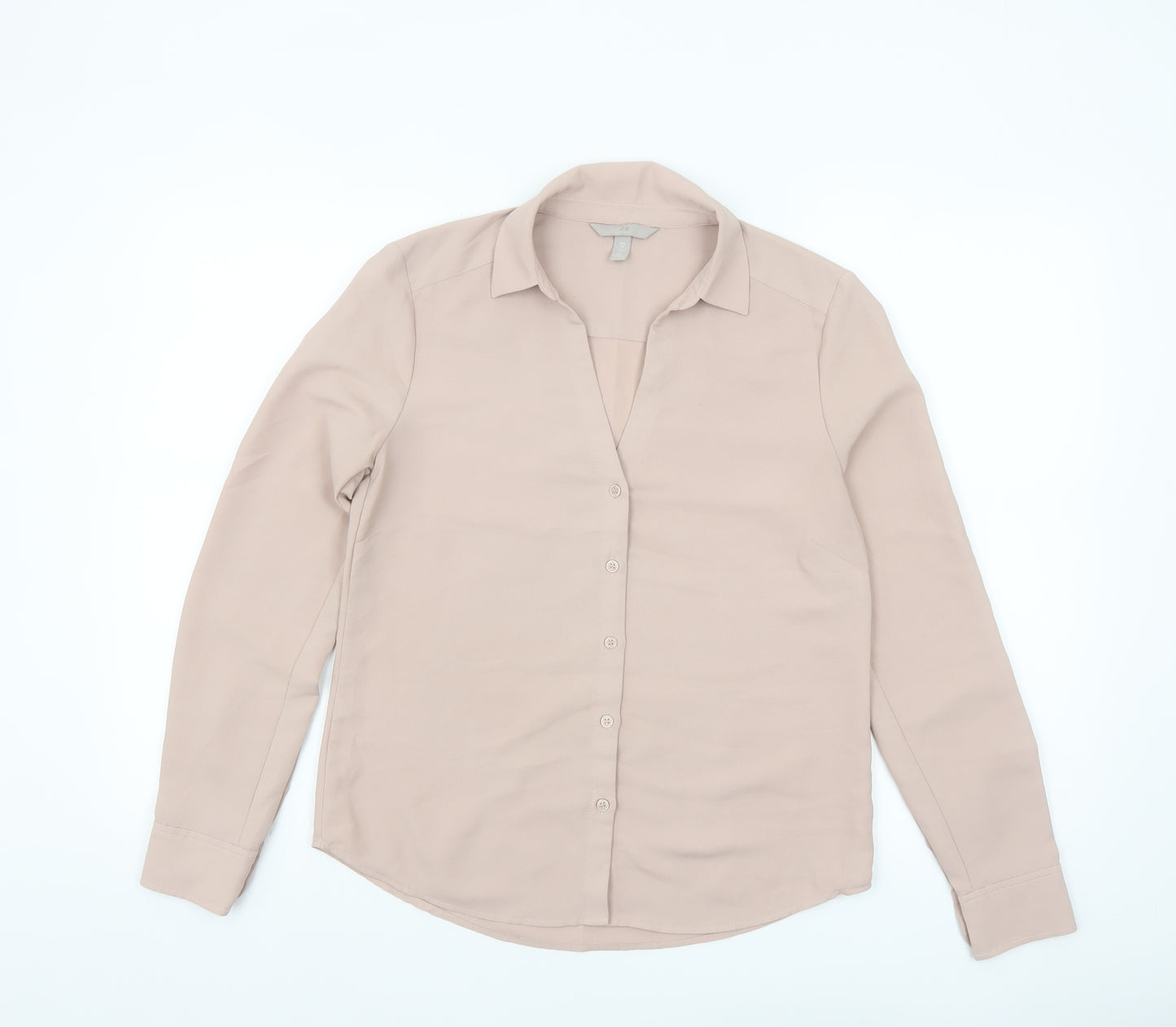 H&M Womens Beige Long Sleeve Button-Up Blouse UK 8 Classic Style